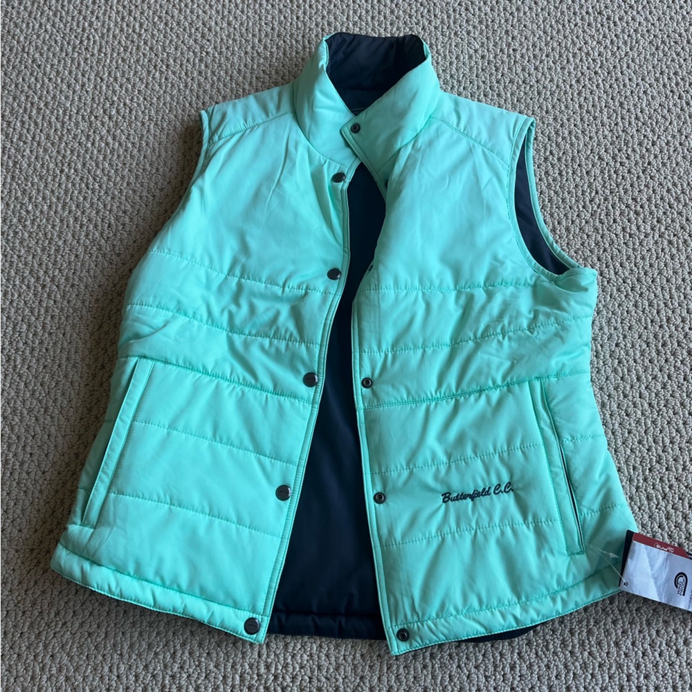 Butterfield Country Club Windproof vest blue button front M Chicago Sun Mountain